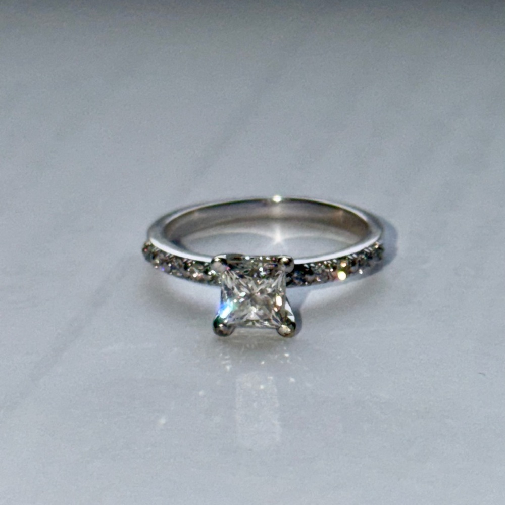 Princess Cut Natural Diamond Engagement Ring Approx 1CT 14K White Gold 6.5